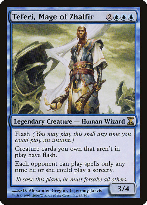 Teferi, Mage of Zhalfir, art by D. Alexander Gregory & Jeremy Jarvis