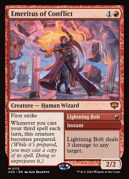 Emeritus of Conflict // Lightning Bolt, art by Alix Branwyn